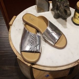 Franco Sarto Silver Metallic Snake Print Slides